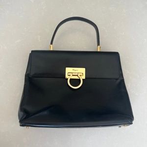 Salvatore Ferragamo Vintage Iconic Bag Tote Satchel Black Leather 100% Authentic